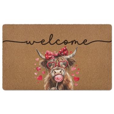 Imagem de huester Tapete de porta de boas-vindas de vaca highland dos namorados, coquete de dia dos namorados, laço rosa, vaca alta, decorativo, casa, interior, exterior, varanda, entrada, exterior, capacho de
