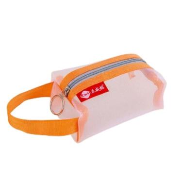 Imagem de Bolsa de malha com zíper, pequenos sacos de maquiagem de nylon transparente, bolsa de armazenamento de moedas, bolsa portátil de viagem cosmética para batom, cartões de chaves, Laranja, estilo C