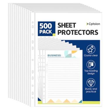 Imagem de OHYEYE Pacote com 500 páginas de plástico transparente, protetores de folha, protetores de página transparentes resistentes para fichário de 3 anéis, capas de fichário de carregamento superior, serve