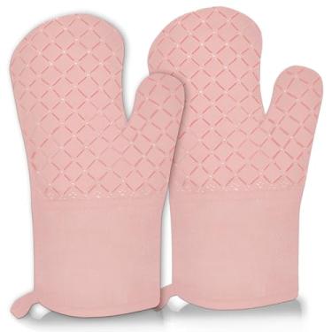Imagem de Luvas de forno resistentes ao calor para cozinha, luvas de forno de cozinha, luvas de forno longas e suporte de panela com faixa de silicone antiderrapante e forro de algodão macio, luvas de forno de