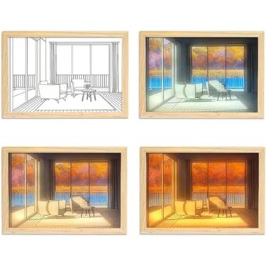 Imagem de Decoração de Pintura Iluminação Moldura Foto Brilhante LED Lâmpada Arte Experiência Luz e Sombra Madeira Acrílico USB Alimentado Botão Dimmer Fonte