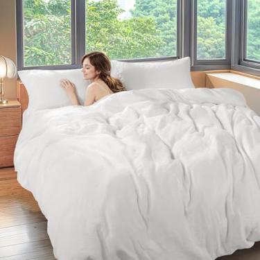 Imagem de Shilucheng Conjunto de capa de edredom queen extragrande, 100% linho, puro natural, linho, francês, com fecho de zíper, capa de edredom respirável refrescante 3 peças (branco, 250 x 250 cm)
