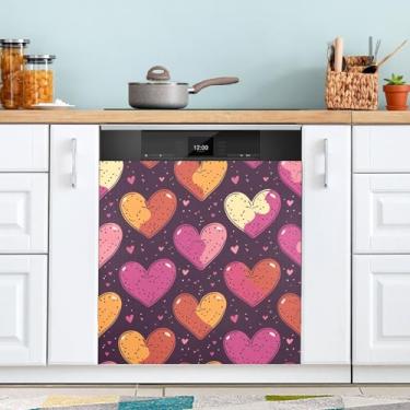 Imagem de ATTX Capa magnética para lava-louças dia dos namorados corações | Adesivo decorativo de eletrodomésticos de 58 x 66 cm para armários domésticos e eletrodomésticos #29