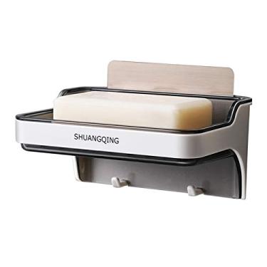 Imagem de Prato de Sabão com Apoio para Parede Suporte Montado na Banheiro Cozinha Pia Drenagem Água Caixa Preservador Fundo Furado Instalação Fácil Economia Es