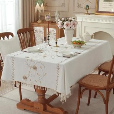Imagem de Toalhas de mesa para mesas retangulares, toalha de mesa de linho de algodão à prova d'água, capa de mesa de jantar de fazenda, sem rugas, toalhas de mesa macias com borlas (café moinho de vento, 304,8
