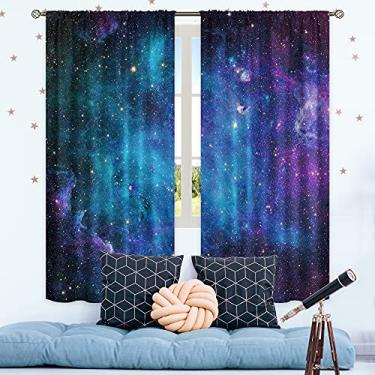Imagem de Cinbloo Cortinas infantis galáxia espaço sideral nebulosa 106 cm L x 153 cm C bolso azul universo planetas meninos meninas constelação fantasia estrelas estreladas quarto sala de estar cortinas janela