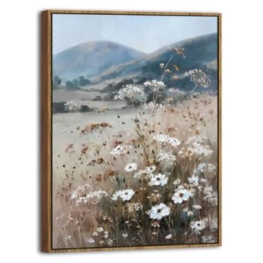 Imagem de Arte de parede emoldurada vintage flores silvestres imagens florais de margaridas brancas decoração de parede abstrata natureza paisagem montanha impressão em tela pôster casa de fazenda arte country