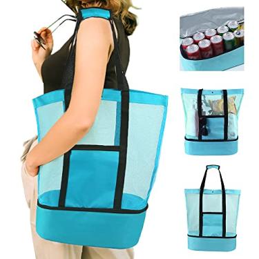 Imagem de Bolsa de Praia com Malha Grande Lanche Isolada Reutilizável para Piquenique Acampamento