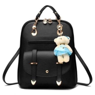 Imagem de Mochila pequena com chaveiro de ursinho - Preto - KINGLEEN