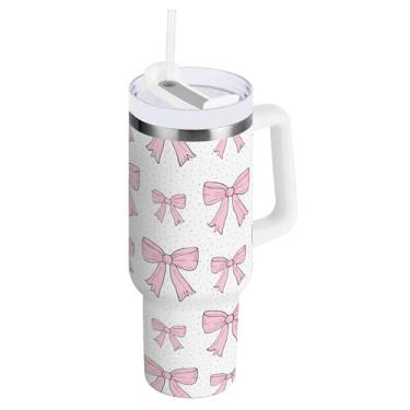Imagem de SEHANY Lindo copo rosa de 850 g com alça, copo isolado de aço inoxidável a vácuo de parede dupla, à prova de vazamento, caneca de café isolada para viagem, cabe no suporte de copo de carro