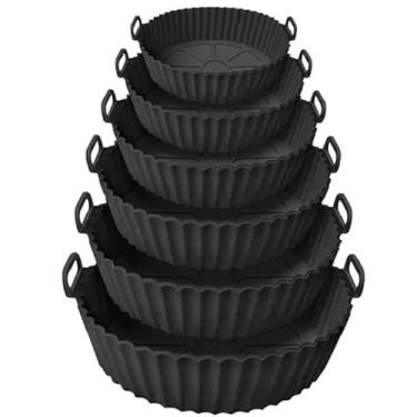 Imagem de Kit Com 6 Formas De Silicone Para Air Fryer Reutilizável Cesta Redonda Fritadeira Eletrica Universal Antiaderente Para Forno E Microondas
