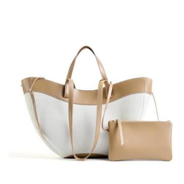 Imagem de FULNES Sacolas femininas de patchwork de grande capacidade para bolsas de mão de designer de luxo bolsas de lazer moda bolsa de ombro nas axilas, Damasco, 37-15-21 cm