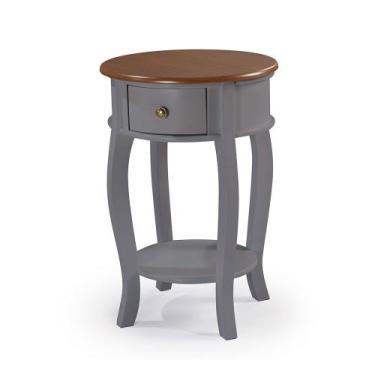 Imagem de Mesa Lateral Redonda com 1 Gaveta e Prateleira 1035 Linz Móveis, Cinza