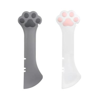 Imagem de 2 colheres de lata de ração para animais de estimação, abridor de lata de silicone para cães, colheres fofas de pata de gato (branco, cinza)