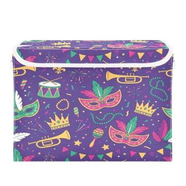 Imagem de Wassud Cestos de armazenamento dobráveis com tampas, máscaras de baile de máscaras, cestas organizadoras de tecido dobráveis para armário, casa e decoração sazonal 41,5 x 32,5 x 30,8 cm