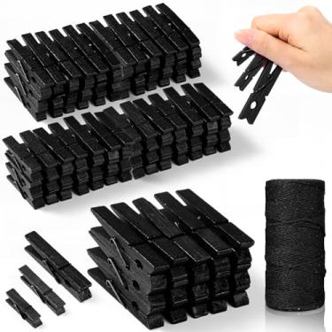 Imagem de AmazingSpark 120 peças de alfinetes de madeira prendedores de roupa de 3 tamanhos com corda de juta de 100 metros, mini clipes de roupas para fotos de artesanato, fotos penduradas, lembrancinhas de