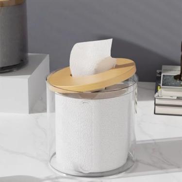 Imagem de Suporte de Papel Higiênico Luxo Transparente com Tampa de Bambu Elegante