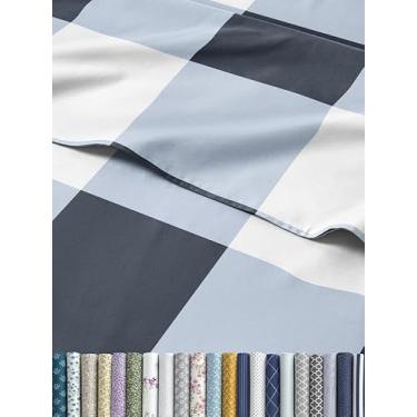 Imagem de Jogo de lençol 3 peças guingão para cama solteiro GG – lençol de cima luxuoso 166 x 102, lençol com elástico 99 x 203 e 1 fronha 50 x 76 – bolso profundo, ultramacio, lençóis azuis e brancos – jogo de