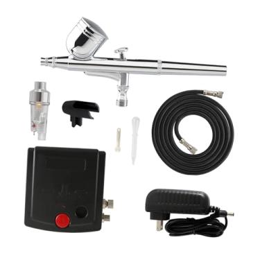 Imagem de MotiveTech Kit de aerógrafo com compressor de alta pressão 10 L/min, conjunto de limpeza com mangueira, ideal para pintura artística, unhas e modelagem, Preto