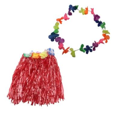 Imagem de Kit Fantasia de Carnaval Colar Saia Tropical 40Cm Vermelha