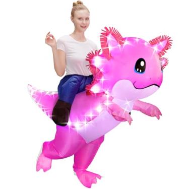 Imagem de Stegosaurus Inflatable Axolotl Costume for Adults with Light Up LED, Halloween Pink Blow Up Costumes for Women Men, Funny Costume for Colplay Party