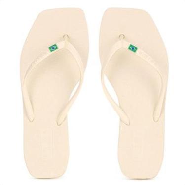 Imagem de Chinelo Brizza Arezzo Bico Quadrado Square Brasil Bege - Feminino-Feminino