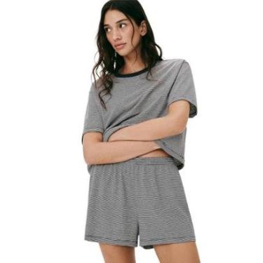 Imagem de Pijama Curto Hering Listrado Preto-Feminino