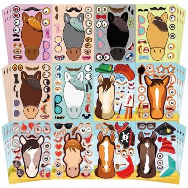 Imagem de Cosomia 48 folhas de adesivos de pôneis engraçados, faça um rosto para meninos e meninas, livros de adesivos de viagem, lembrancinhas de festa, aniversário, casa, escola e atividades presentes para