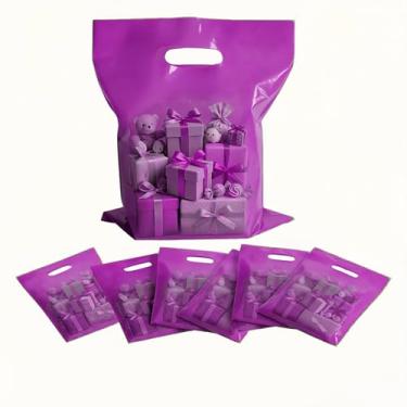 Imagem de Sacos transparentes para lembrancinhas de festa, 100 peças de 15,24 x 20,32 cm, pequenos sacos de compras de plástico de agradecimento a granel com alças para pequenas empresas, bolsa pequena para