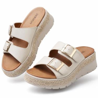 Imagem de BKWHDAY Sandálias femininas plataforma plataforma bico aberto fivela tira no tornozelo 2026, Bege, 37