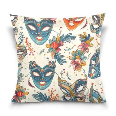 Imagem de Blueangle Capas de almofada padrão de máscaras de carnaval - 50 x 50 cm, decoração de férias de fazenda para sofá de casa (16)