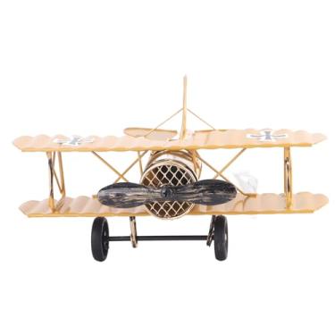 Imagem de Generic Avião de Ferro Forjado Requintado Vintage Biplano Decoração Modelo de Avião de Metal para Coleção de Presentes de Escritório Doméstico (Amarelo)