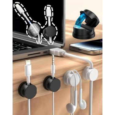 Imagem de Pacote com 8 organizadores de cabos magnéticos [1 trava] Clipes de gerenciamento de cabo de mola, clipes de gerenciamento de cabos de mesa, suporte de cabo para mesa de escritório, preto e branco
