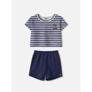 Imagem de Conjunto Infantil Menina Blusa Listrado Cereja/Short Bimbi-Feminino