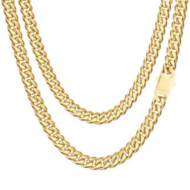 Imagem de Colar Miami Cubano para homens e mulheres banhado a ouro prata preto aço inoxidável corrente 5 mm/7 mm/8 mm/9 mm/12 mm/14 mm largura 18 a 76.2 cm fecho seguro hip hop joias presentes para homens