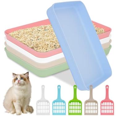 Imagem de BOUTICOL Caixa de areia média aberta para gatos com 5 pás - 38 x 25 x 4 cm bandeja de areia de plástico de entrada baixa para gatos para gatos filhotes filhotes coelhos porquinho da índia, 5 cores