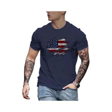 Imagem de Camiseta Masculina De Algodão Com Estampa Da Bandeira Americana, Casua