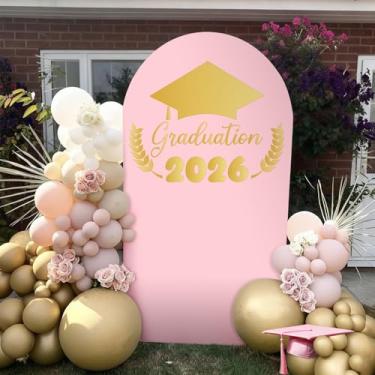 Imagem de VitalCozy 2026 Capa de arco rosa graduação 2,2 m elastano ajustável arco capa de fundo redondo para decoração de festa de formatura ensino médio noite retrato sessão de fotos