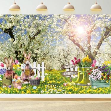 Imagem de Pano de fundo para fotografia de primavera, Páscoa, 25 x 20 m, flores, gramado, cenário natural, fundo de Páscoa, chá de bebê, decoração de festa de aniversário, adereços para fotos