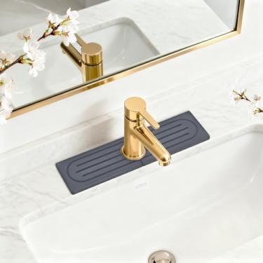Imagem de Tapete de torneira de pedra de diatomita para pia de cozinha, pedra de secagem rápida ao redor, bandeja antiderrapante absorvente de água evita umidade para bancadas de banheiro e cozinha (estilo