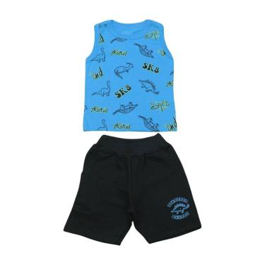 Imagem de Conjunto Infantil Regata Estampa Dino e Bermuda Moletinho 2384 - Bicho Bagunça-Masculino