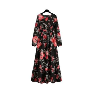 Imagem de Vestido Maxi Floral Feminino Para Primavera E Verão, Casual, Manga Lon