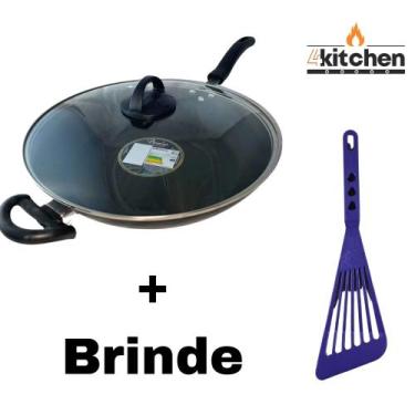 Imagem de Panela Frigideira Wok Antiaderente Teflon Preto n32 + Brinde Cor:Roxo 