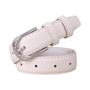 Imagem de Cinto De Couro PU Branco Para Mulheres Com Fivela Vintage, Cinto De Ca
