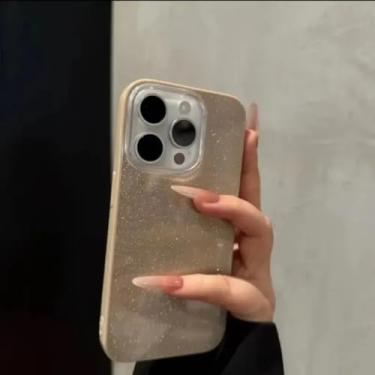 Imagem de Capa protetora de silicone de luxo à prova de choque para iPhone 11, 12, 13, 14, 15, 16e, 16 Pro Max e Plus (para iPhone 16 Pro Max/Dourado)