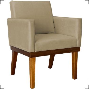 Imagem de Poltrona Decorativa Para Sala Recepção Consultório Escritório Base Em Madeira Divine Suede
