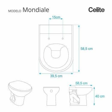 Imagem de Assento Sanitário Mondiale Cinza Claro Para Vaso Celite