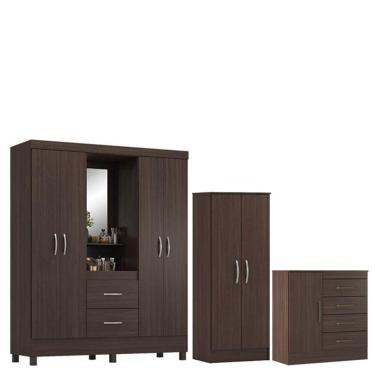 Imagem de Guarda Roupa Casal Capelinha Lord Com Multiuso Viena Com Cômoda Montevidéu Café Touch - Demóbile