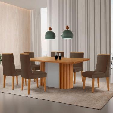 Imagem de Mesa De Jantar Aspen 180cm Tampo Mdf Laminado 6 Cad Lisboa Veludo Marrom//off White