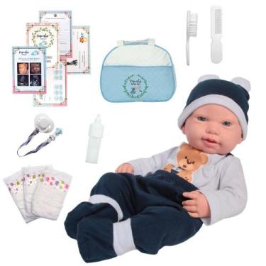 Imagem de Bebê Menino Ursinho Careca com Bolsa e Kit Completo - Cegonha Reborn D